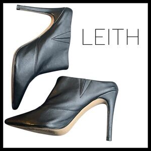 Leith Black Butter Soft Leather Pointed Toe 4" Heeled Mules Shoe (7M)